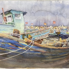 Boats. Quindao. 76×56 watercolor on paper. 2019